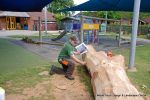 Before: Our carver carefully draws out the design on the trunk